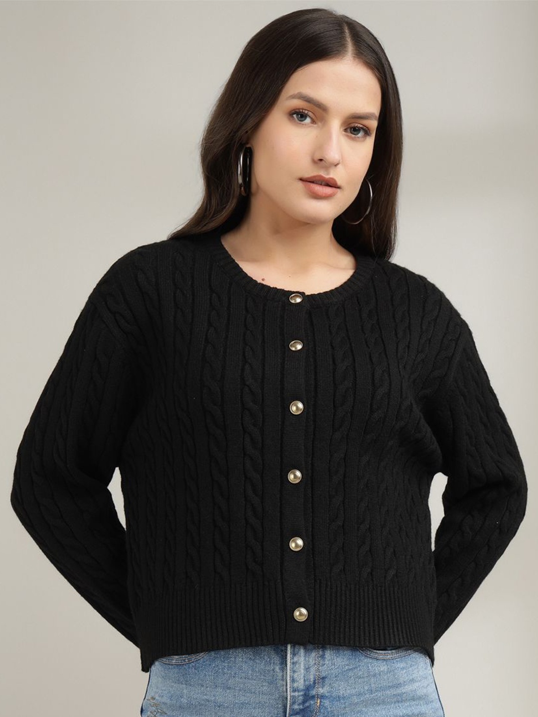 

Xpose Women Cable Knit Cardigan, Black