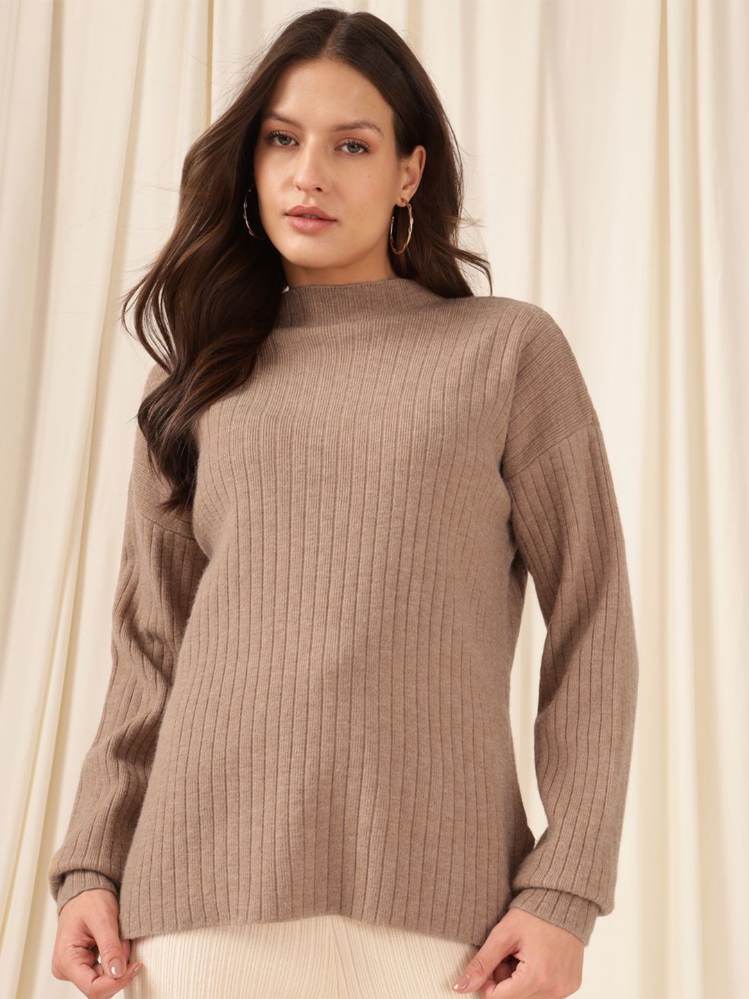 

Xpose Women Turtle Neck Ribbed Pullover Sweater, Brown