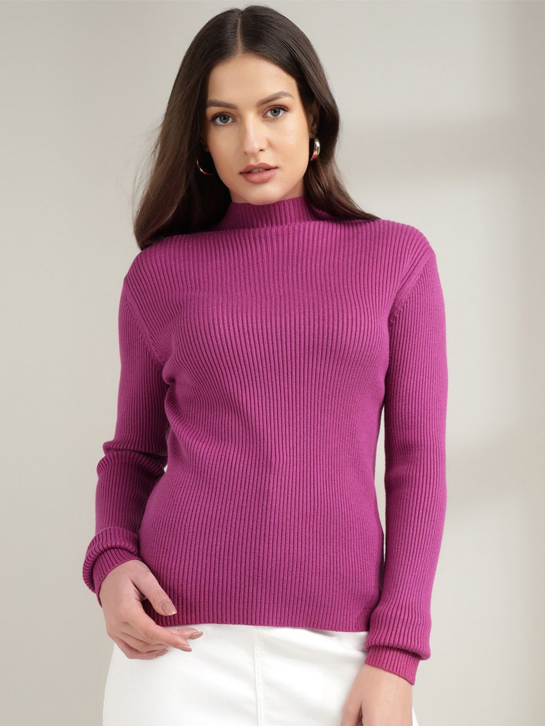 

Xpose Women Ribbed Pullover, Pink
