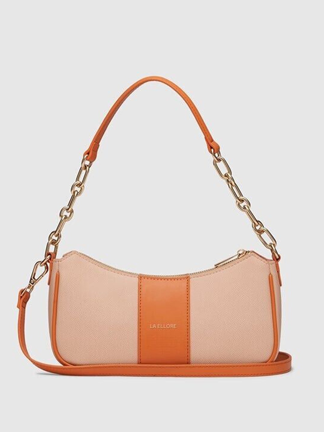 

LA ELLORE Leather Structured Tote Bag, Tan