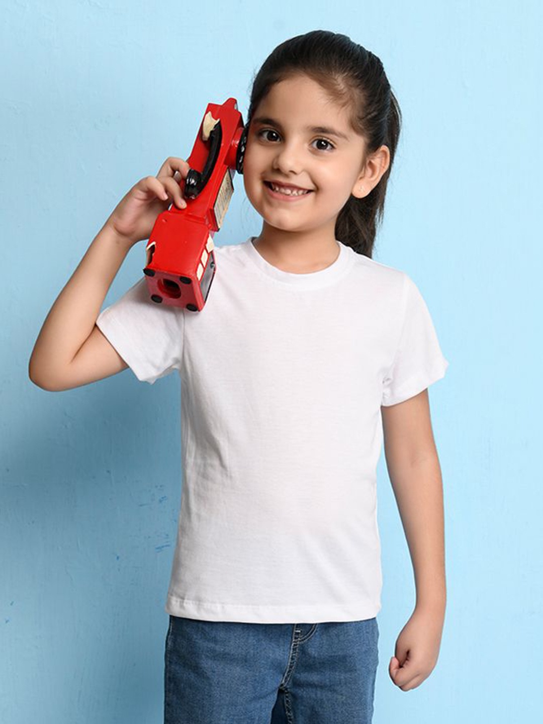 

NUSYL Pack of 2 Girls White Solid Half Sleeve T-Shirts