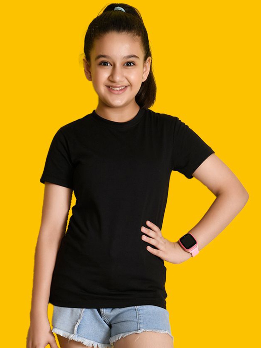 

NUSYL Pack of 2 Girls Black Solid Half Sleeve T-Shirts