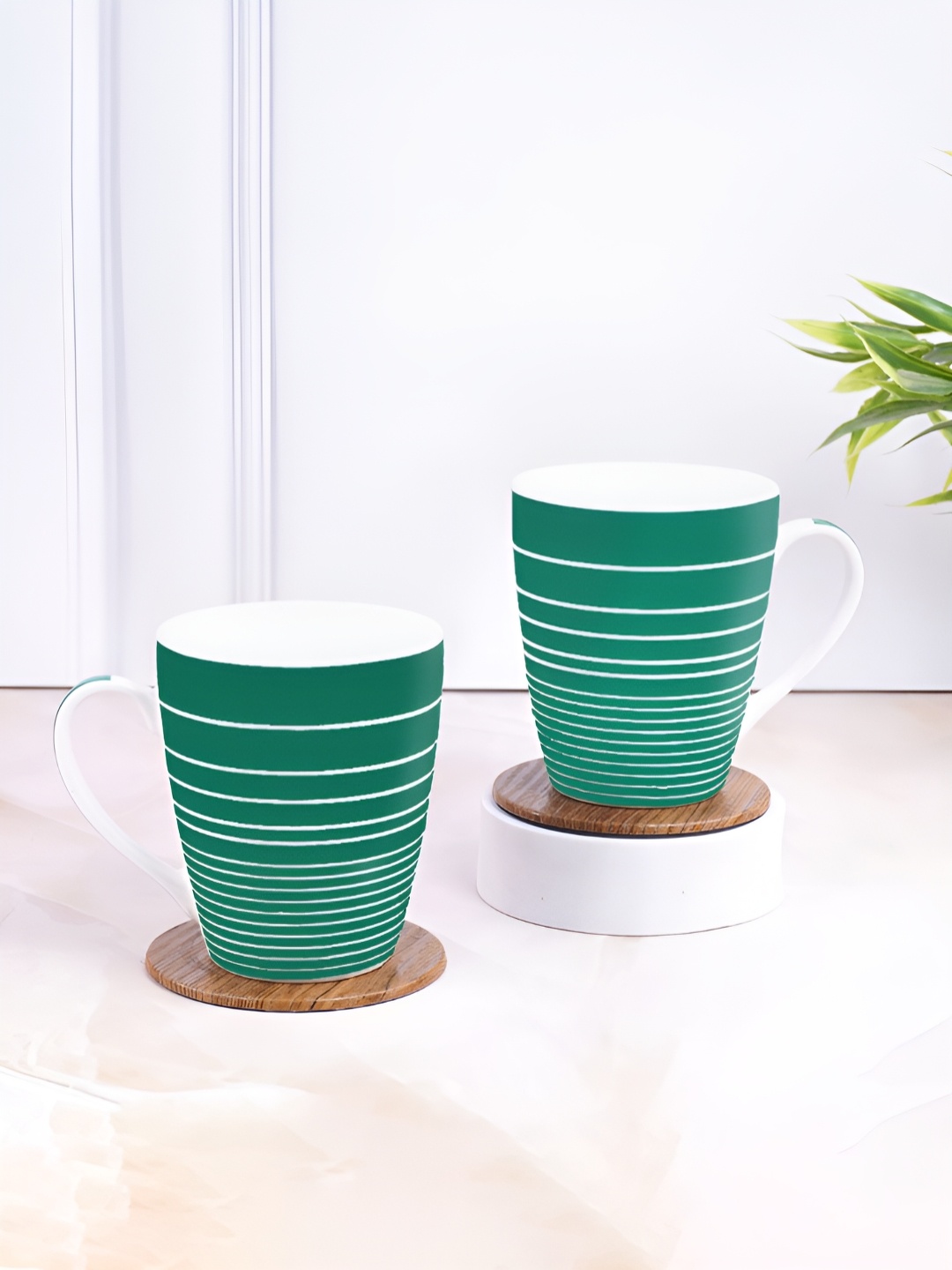 

UPC Green & white 2 Pieces Striped Ceramic Mug 280ml