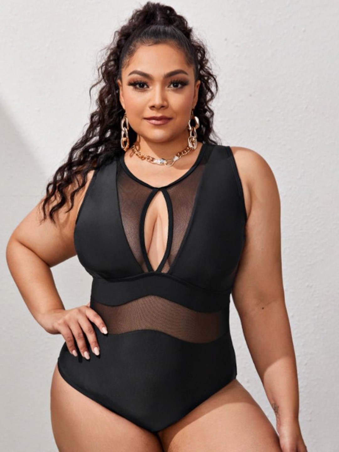 

LULU & SKY Women Plus Size Round Neck Bodysuit, Black