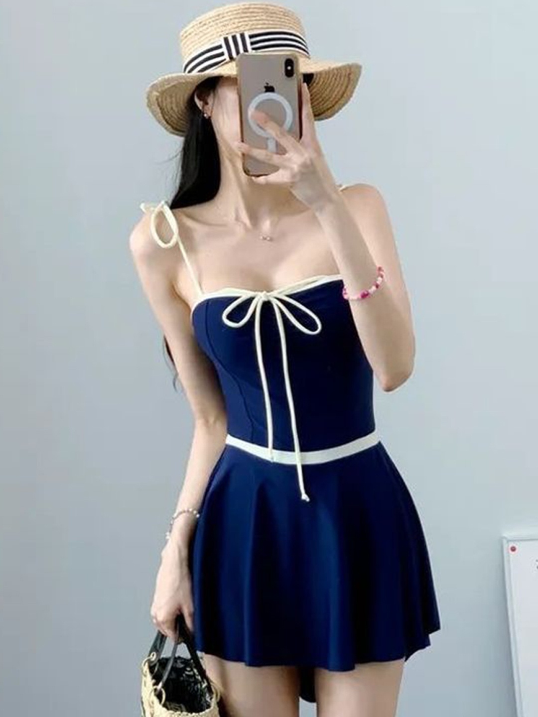 

LULU & SKY Women Shoulder strap Swimwear Dress, Blue