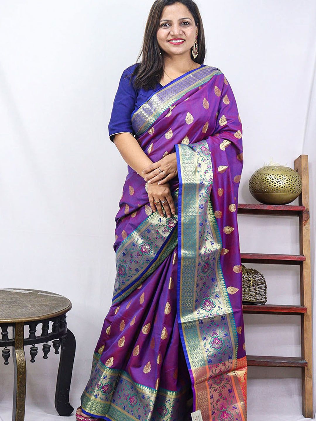 

Luxurionworld Ethnic Motifs Woven Design Zari Banarasi Saree, Purple