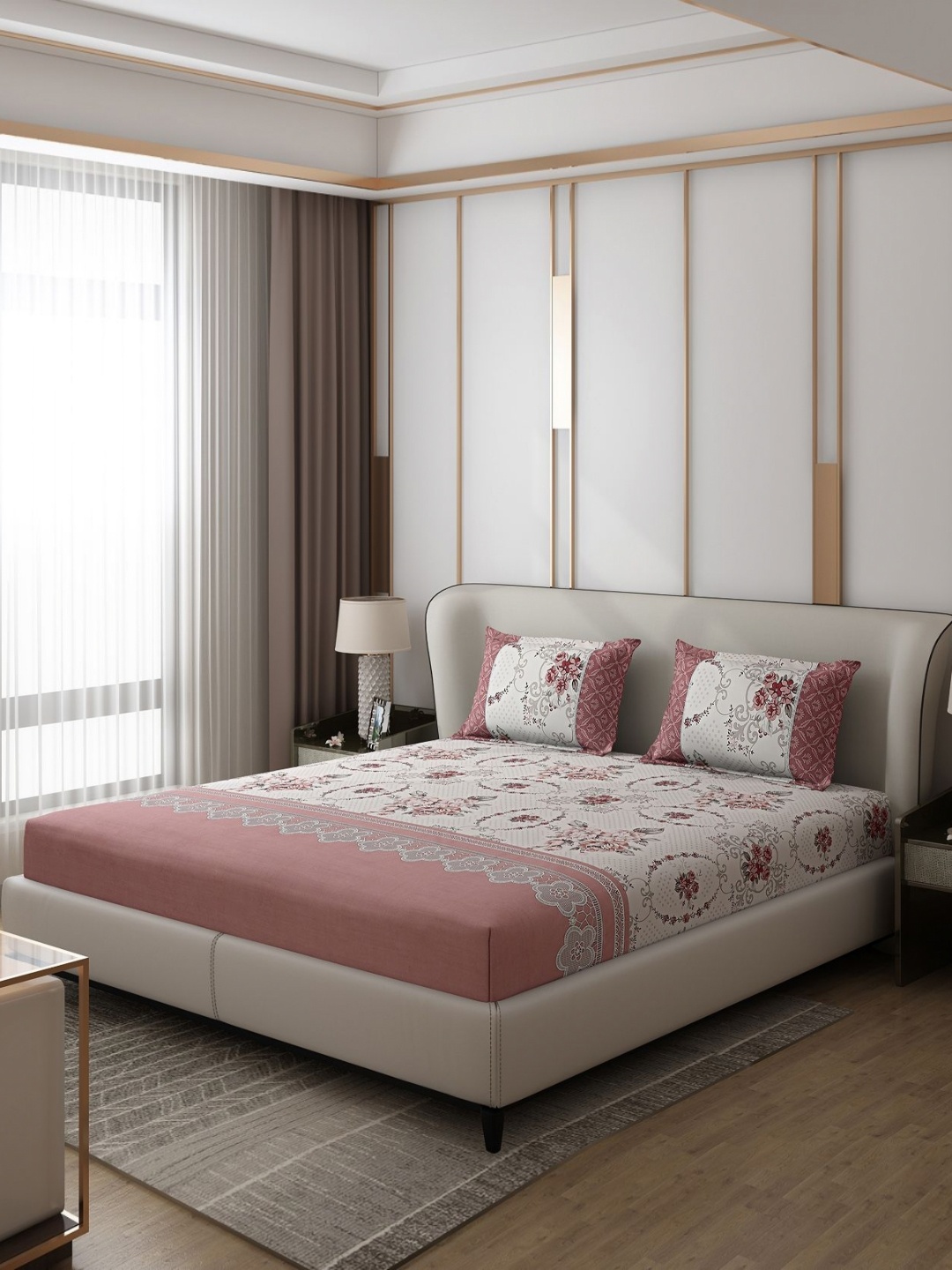 

Monte Carlo Vibrant Peach-Coloured Ethnic 130 TC Queen Bedsheet with 2 Pillow Covers