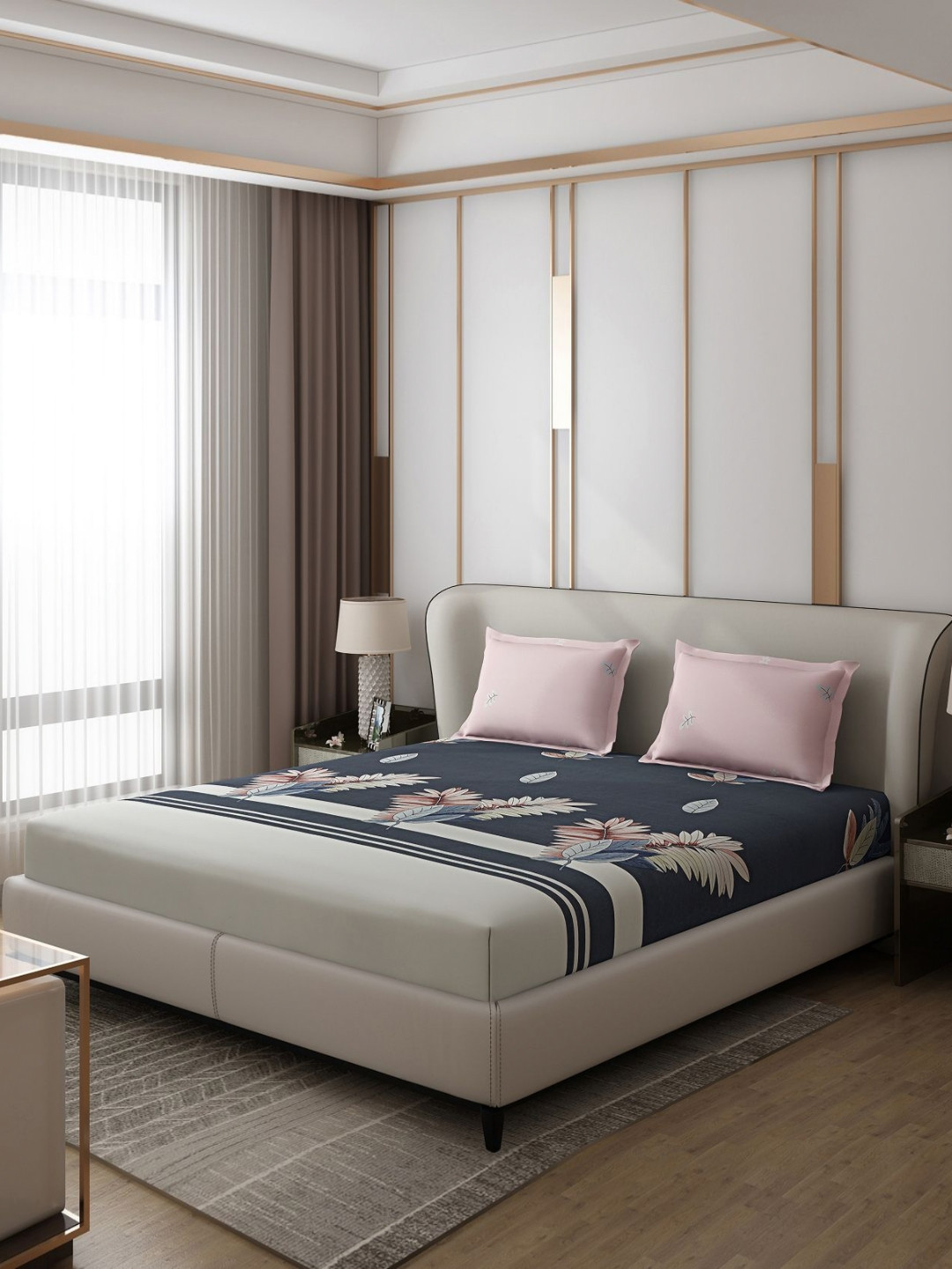 

Monte Carlo Aromatic Navy Blue & White Ethnic 110 TC Queen Bedsheet with 2 Pillow Covers