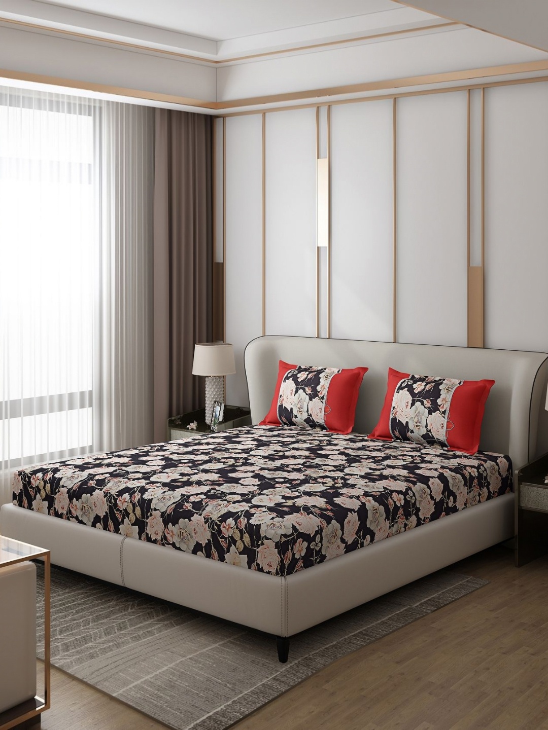 

Monte Carlo Vibrant Black & Red Ethnic Motifs 130 TC Queen Bedsheet with 2 Pillow Covers