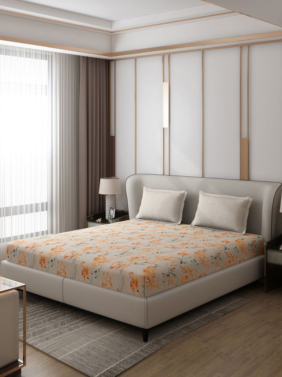 

Monte Carlo Edmond Beige & Orange Ethnic Motifs 130 TC Queen Bedsheet with 2 Pillow Covers