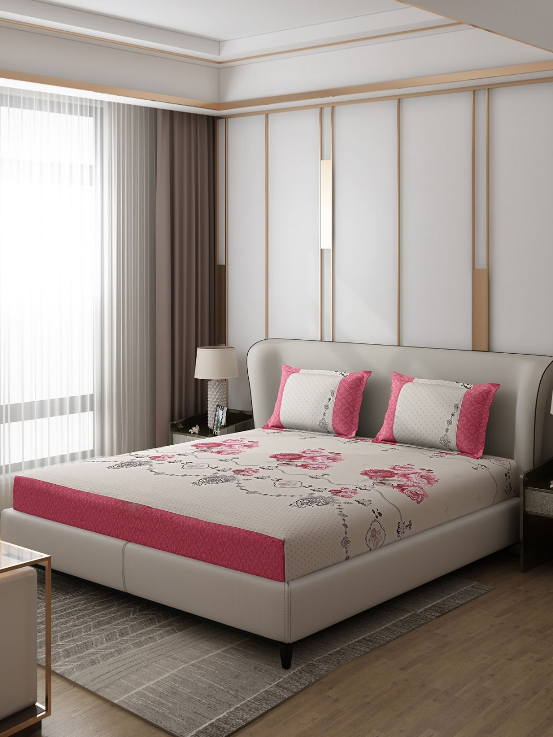 

Monte Carlo Essence Beige & Red Ethnic Motifs 130 TC King Bedsheet with 2 Pillow Covers