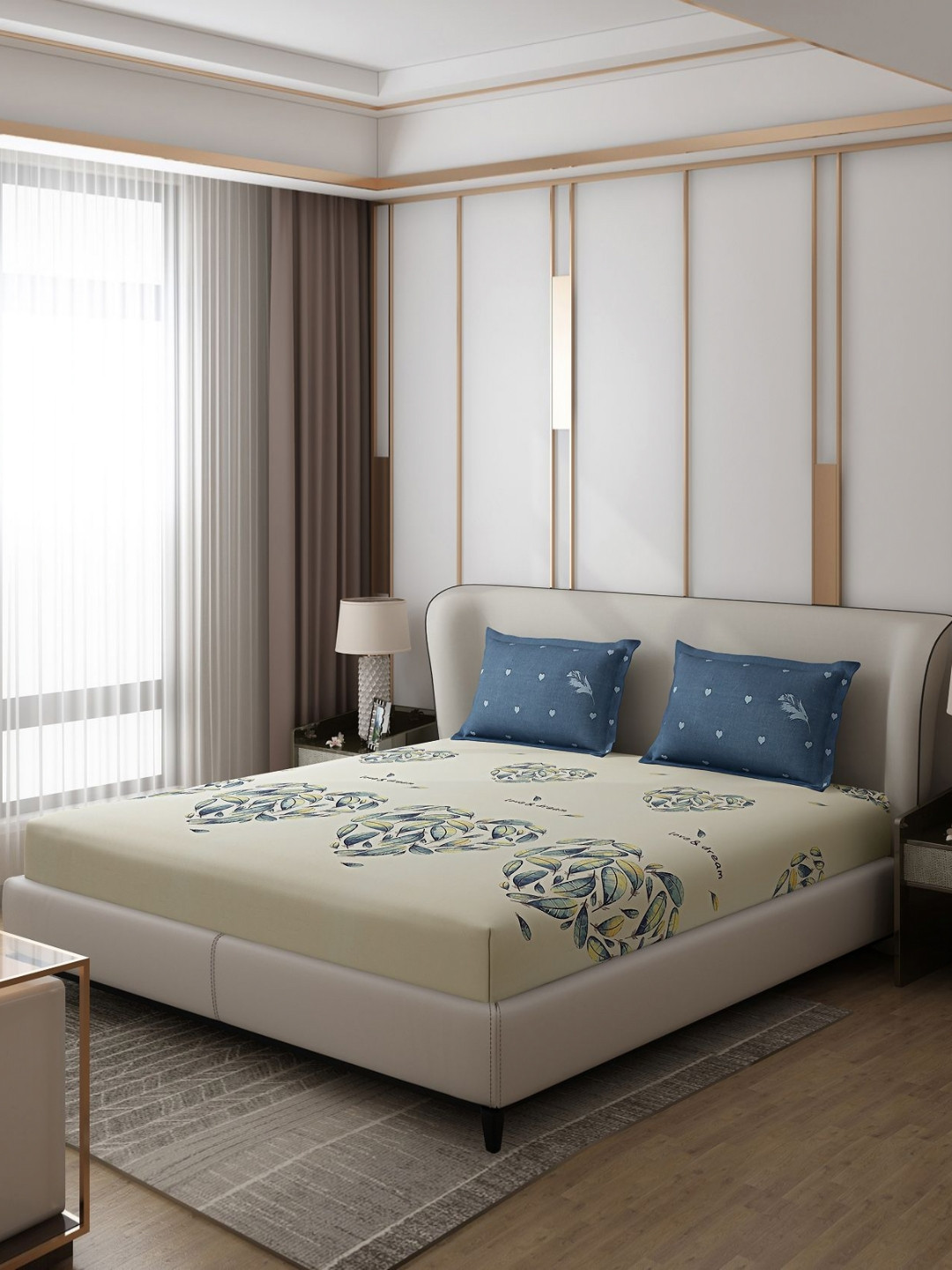 

Monte Carlo Aromatic Beige & Blue Ethnic 110 TC Queen Bedsheet with 2 Pillow Covers