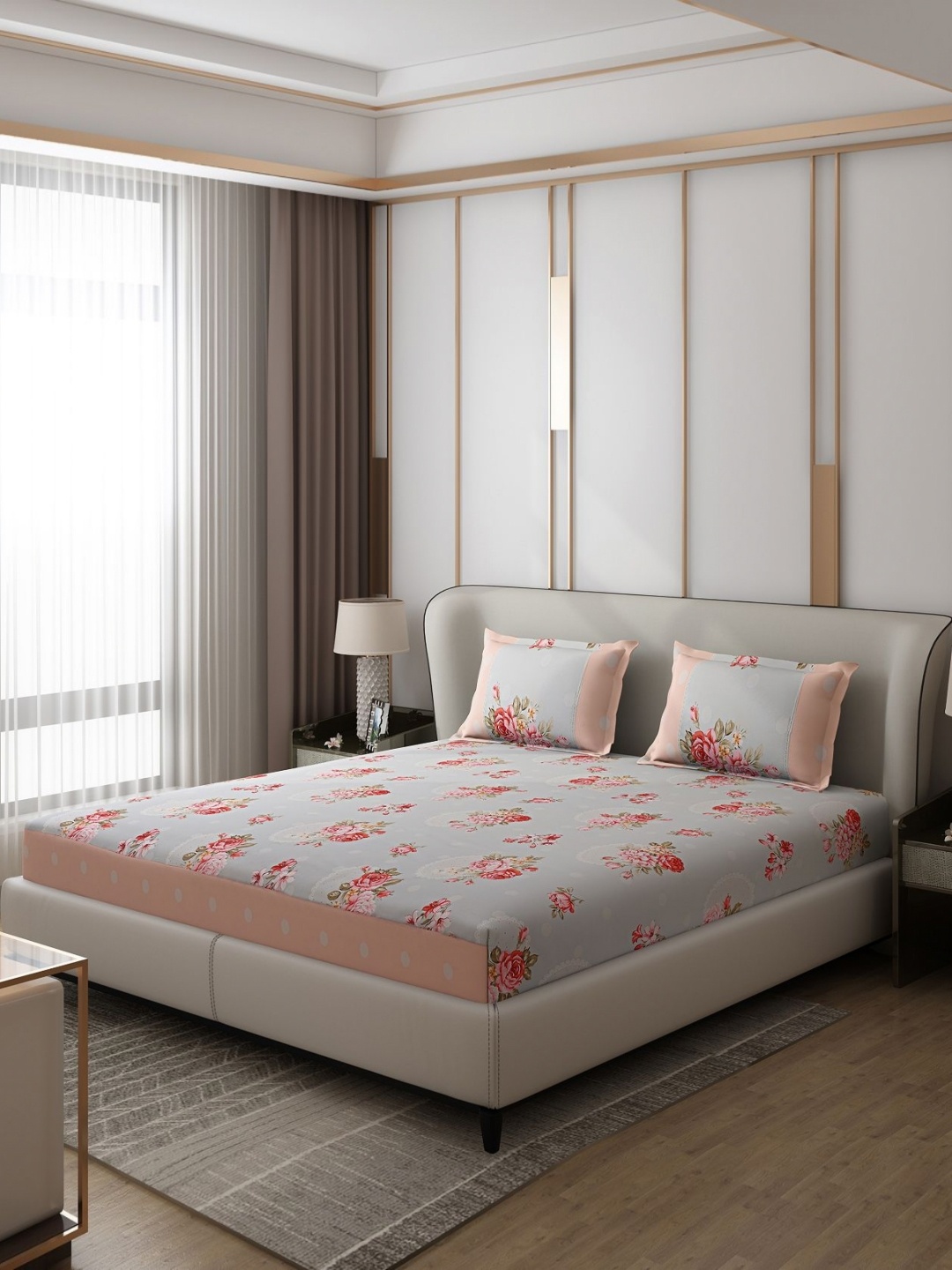 

Monte Carlo Essence Grey & Red Ethnic Motifs 130 TC King Bedsheet with 2 Pillow Covers