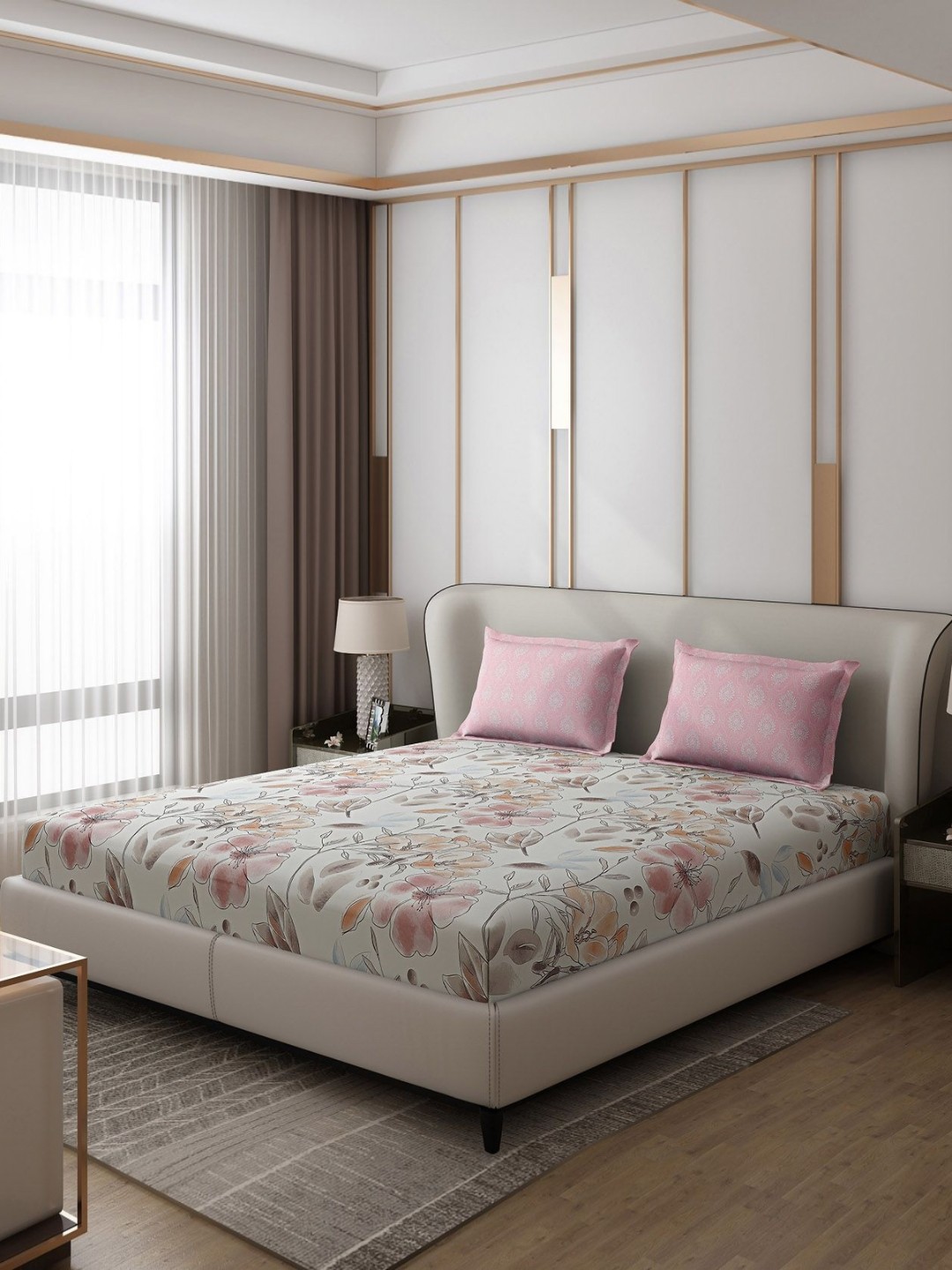 

Monte Carlo Aromatic Beige & Pink Ethnic Motifs 110 TC Queen Bedsheet with 2 Pillow Covers