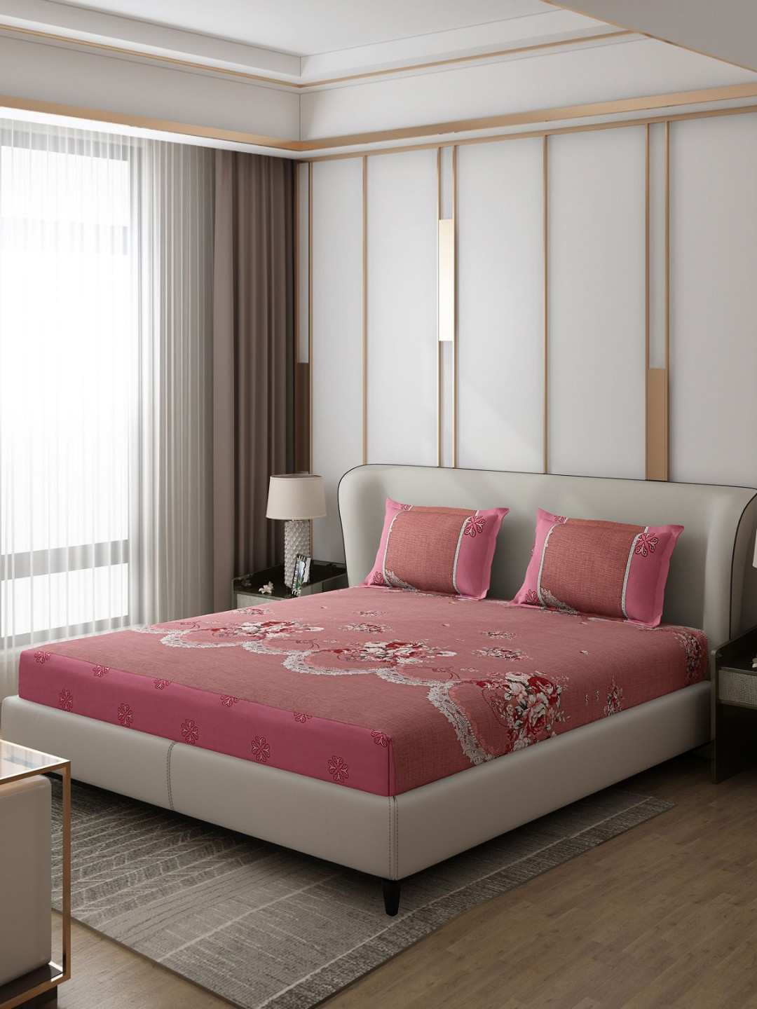 

Monte Carlo Essence Magenta & White Ethnic Motifs 130TC King Bedsheet with 2 Pillow Covers