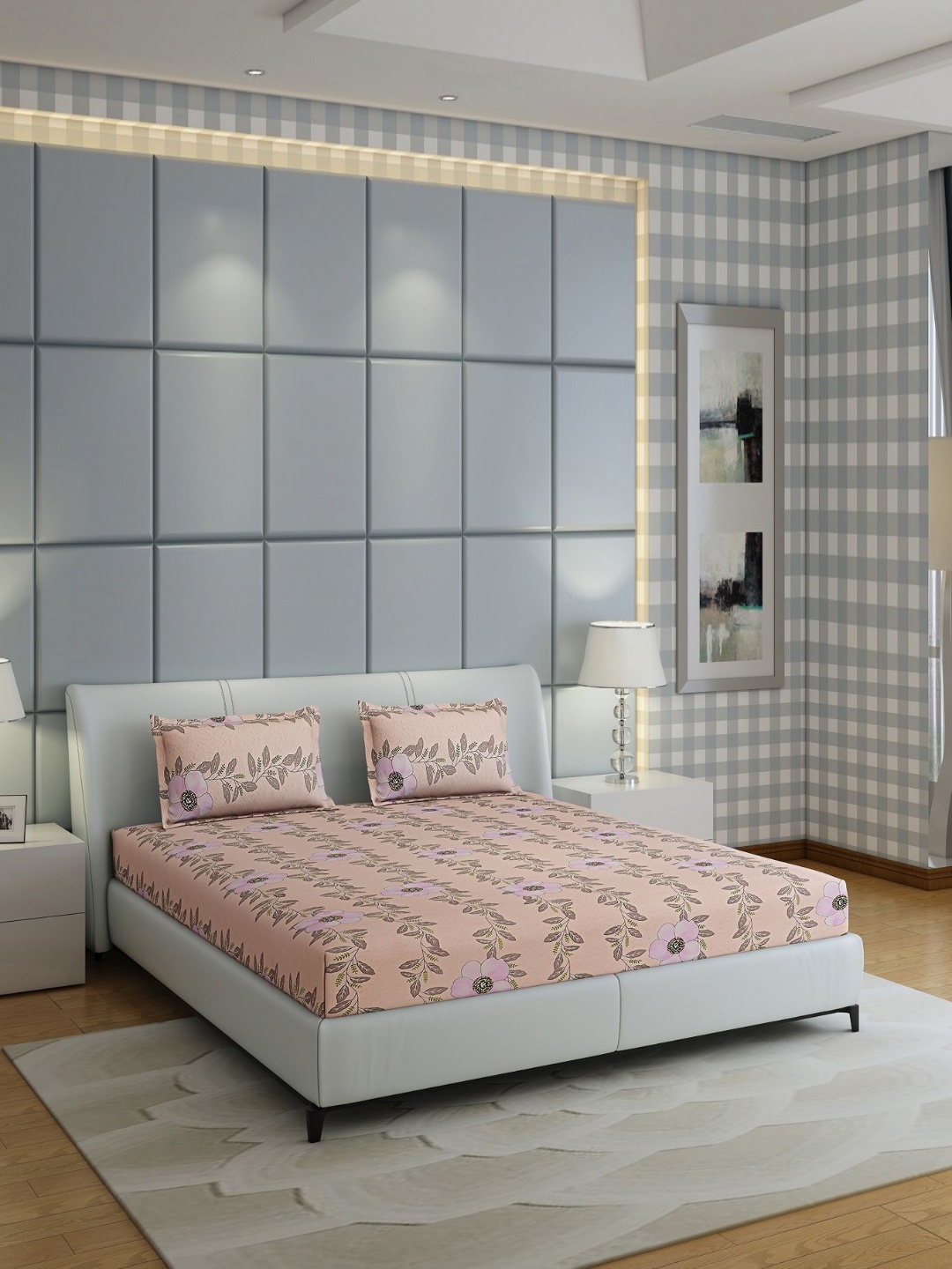 

Monte Carlo Fashnik Peach-Coloured Ethnic Cotton 144TC Queen Bedsheet with 2 Pillow Covers
