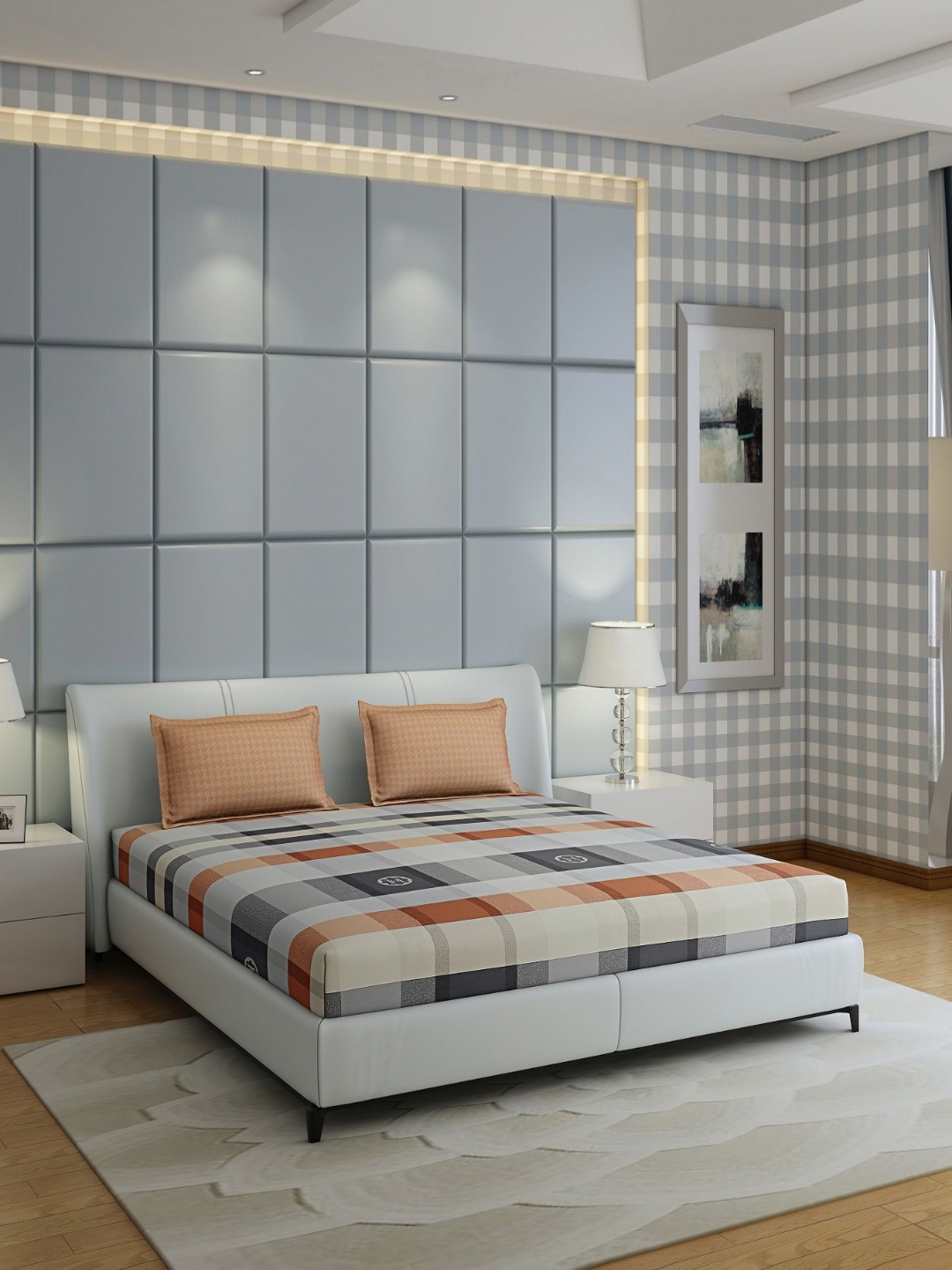 

Monte Carlo Ramona Grey & Brown Geometric Cotton 210TC Queen Bedsheet with 2 Pillow Covers