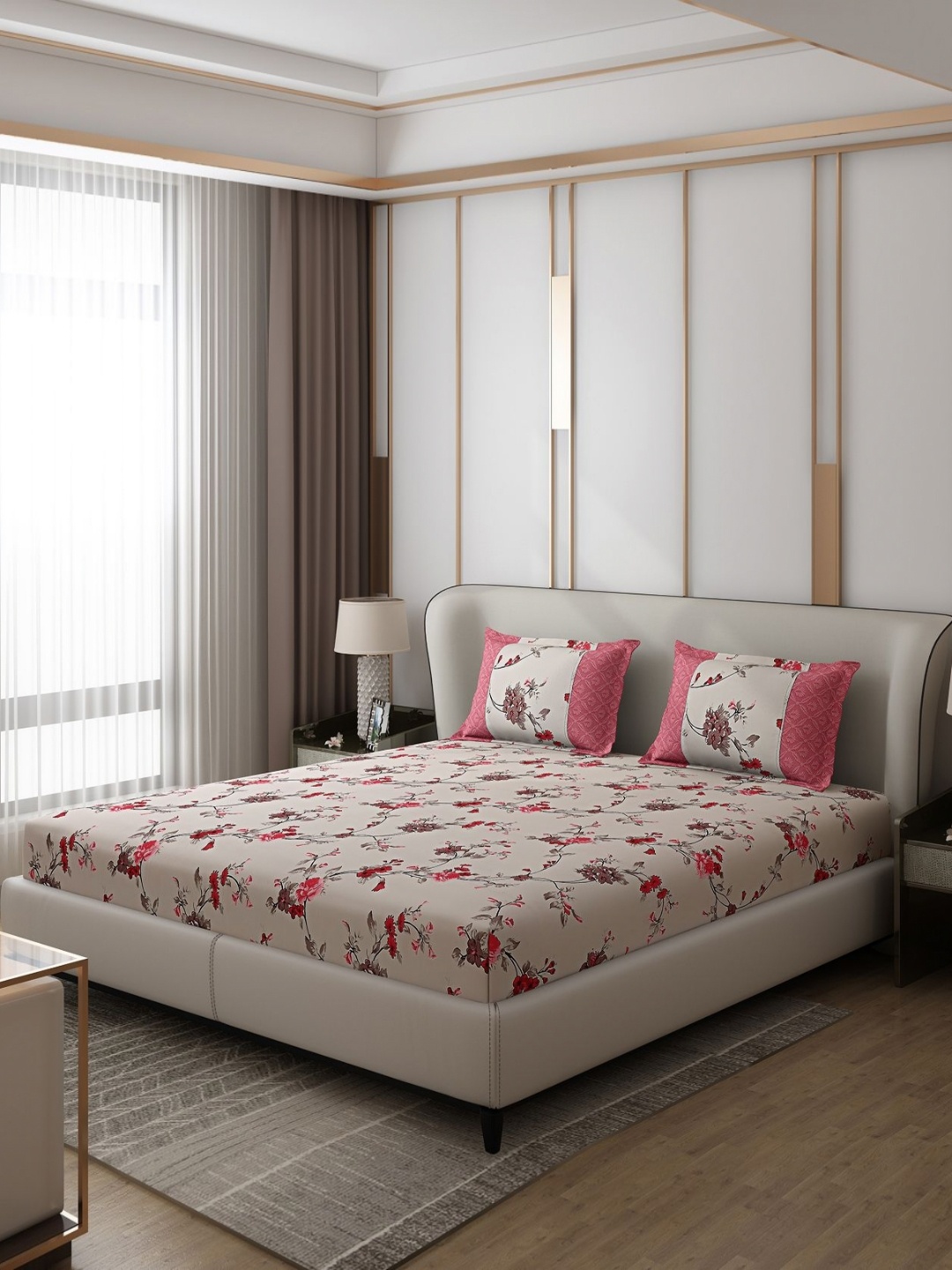 

Monte Carlo Vibrant Beige & Red Ethnic Motifs 130 TC Queen Bedsheet with 2 Pillow Covers