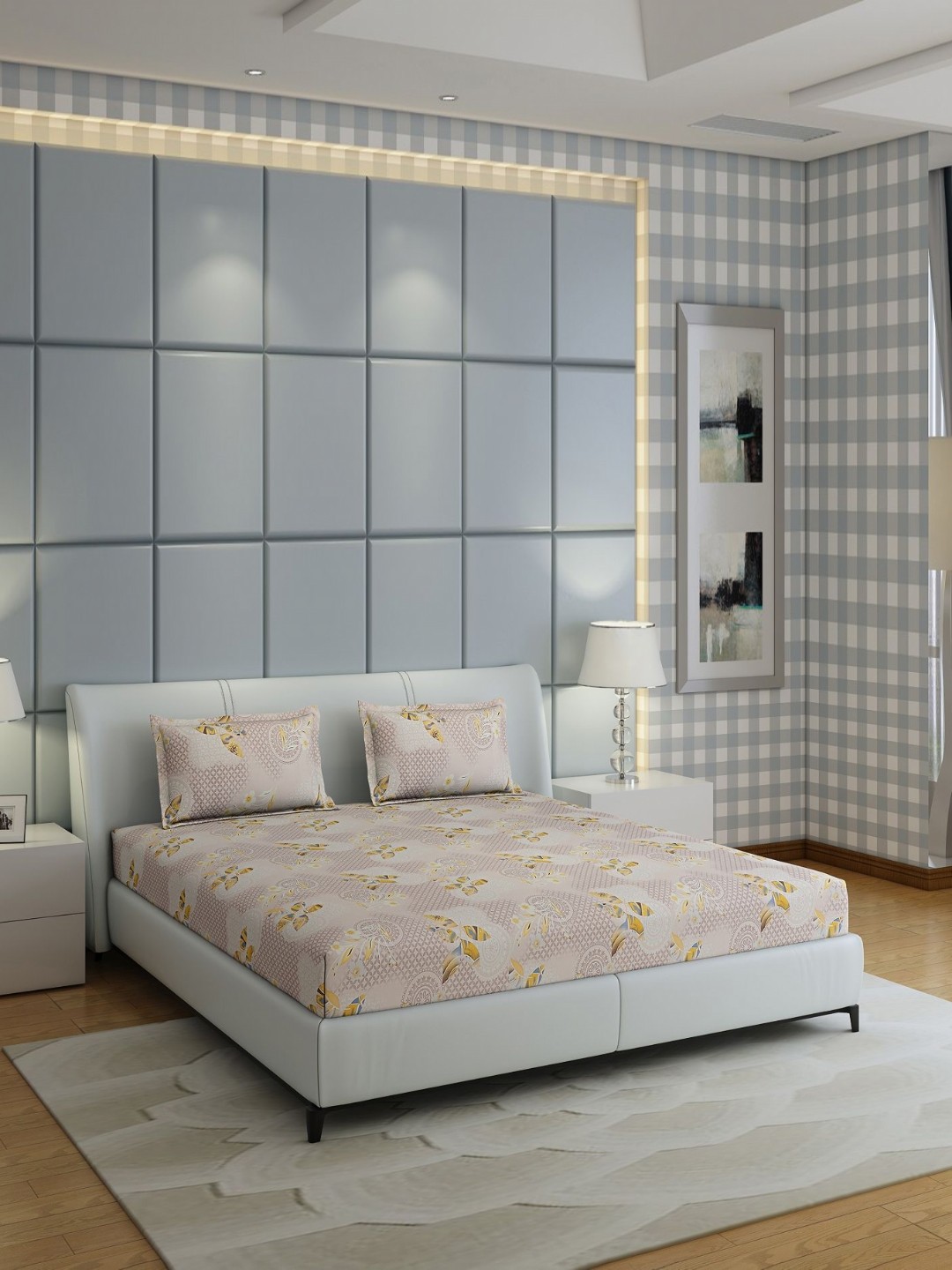 

Monte Carlo Fashnik Beige & Yellow Ethnic Cotton 144TC Queen Bedsheet with 2 Pillow Covers