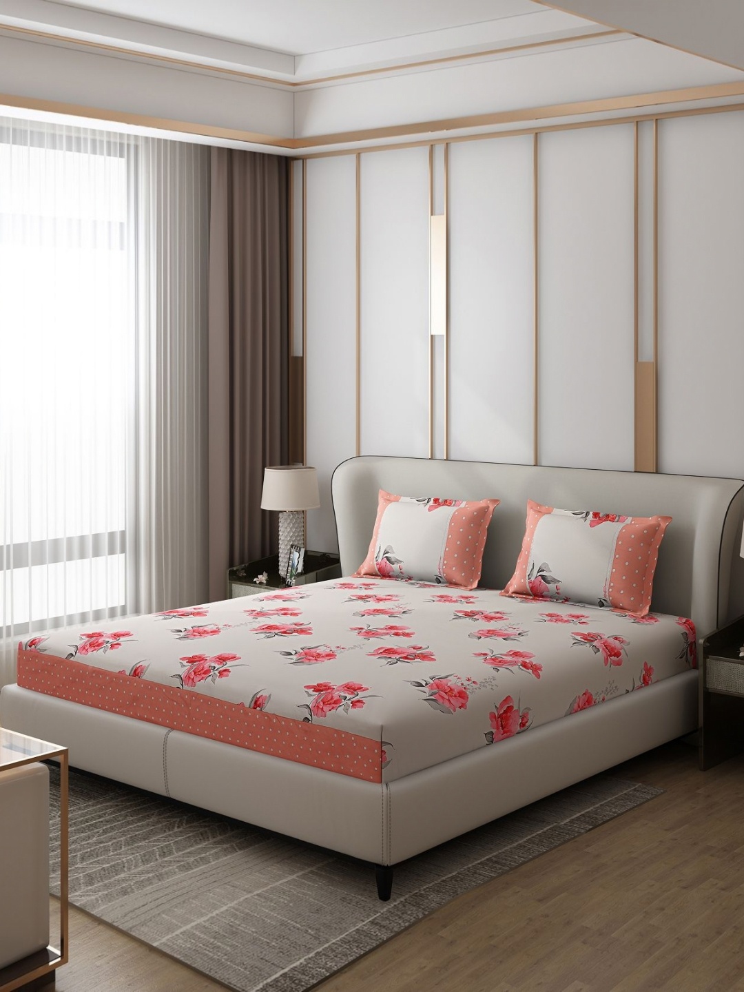 

Monte Carlo Essence Pink & Off White Ethnic 130 TC King Bedsheet with 2 Pillow Covers