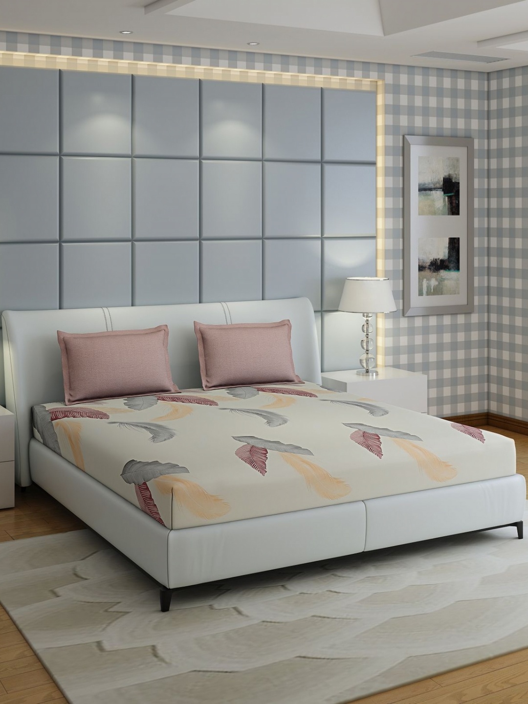 

Monte Carlo Ramona Beige & Grey Floral Cotton 210 TC Queen Bedsheet with 2 Pillow Covers