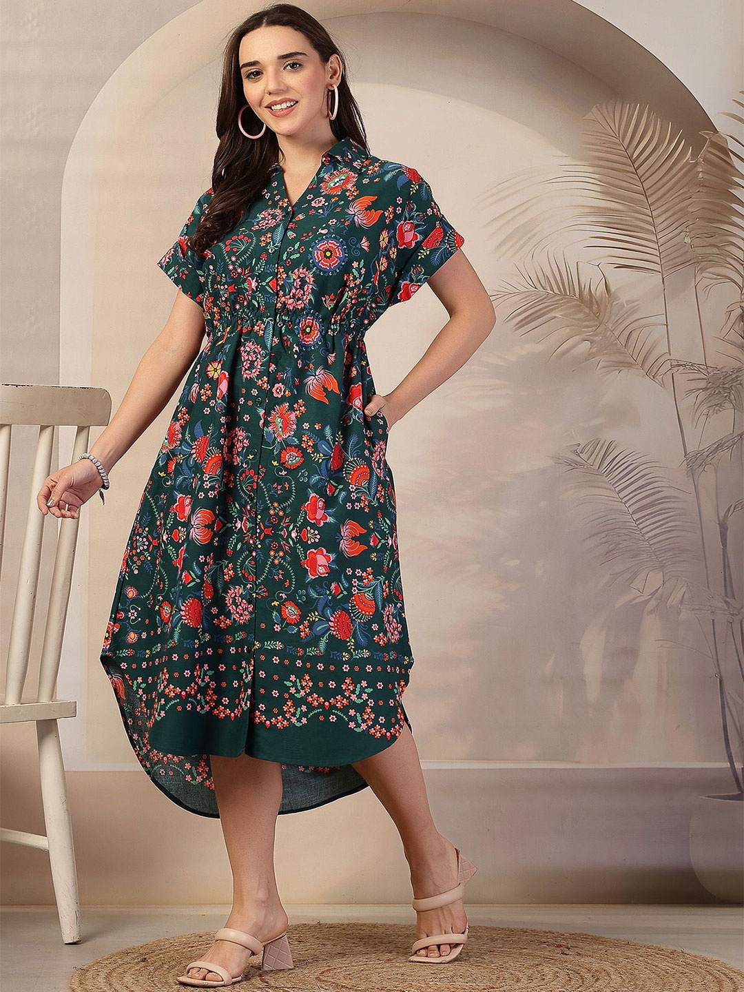 

House Of Zelena Floral Printed T-shirt Maternity Dress, Green