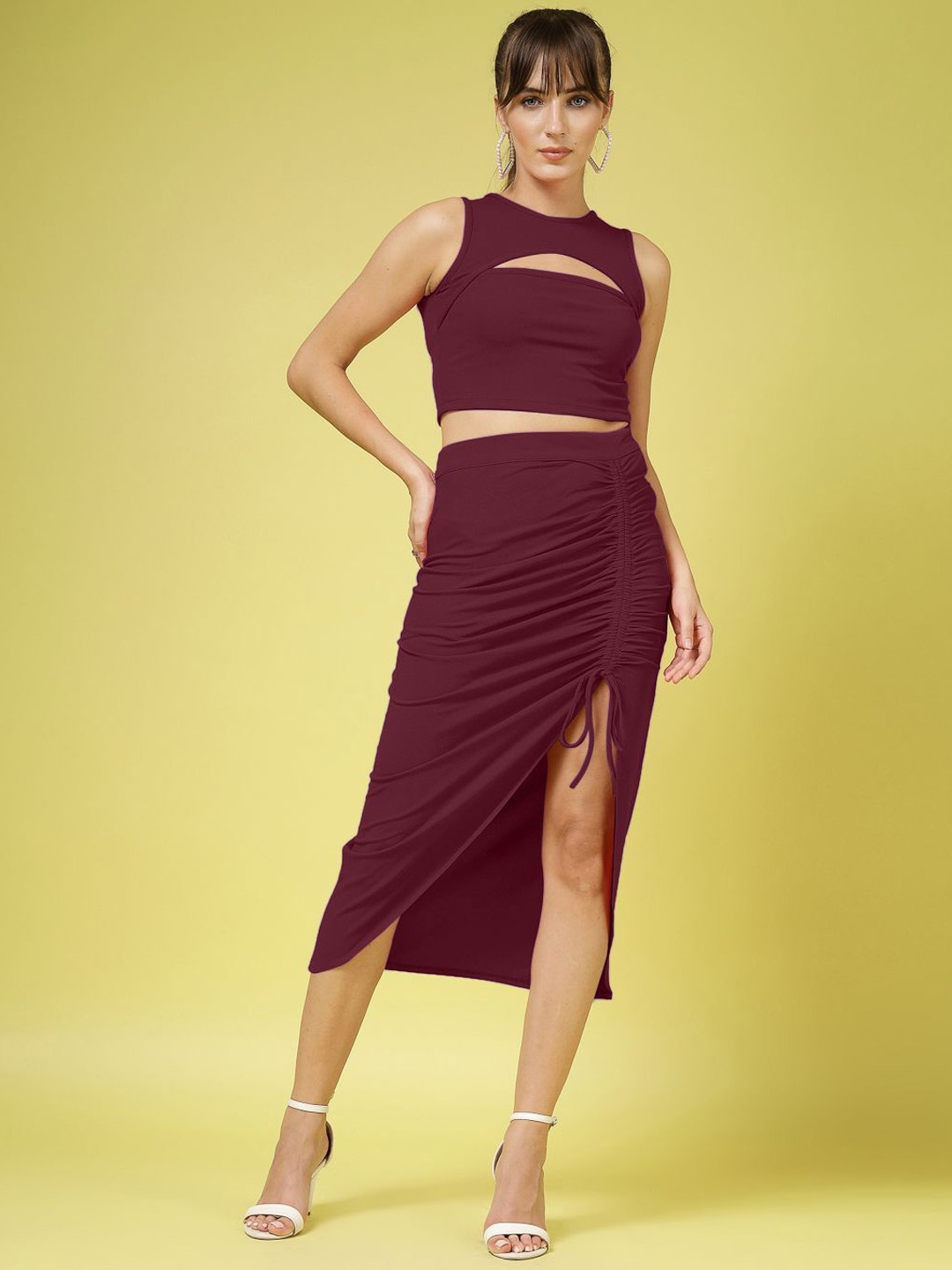Oomph! Round Neck Sleeveless Top With Skirt, Purple