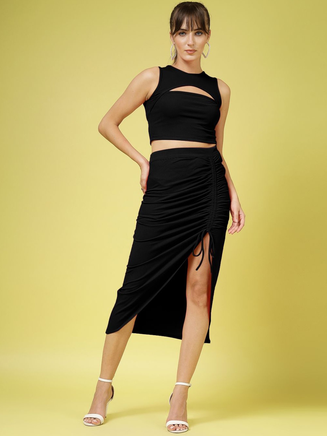 

Oomph! Round Neck Sleeveless Top With Skirt, Black