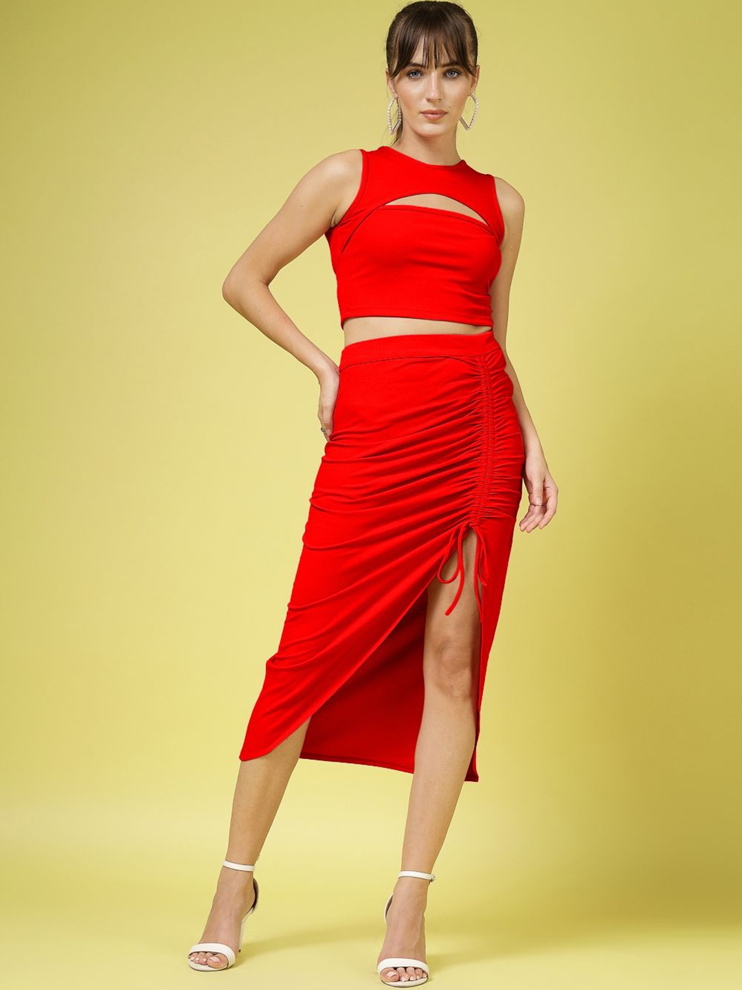 

Oomph! Round Neck Sleeveless Top With Skirt, Red