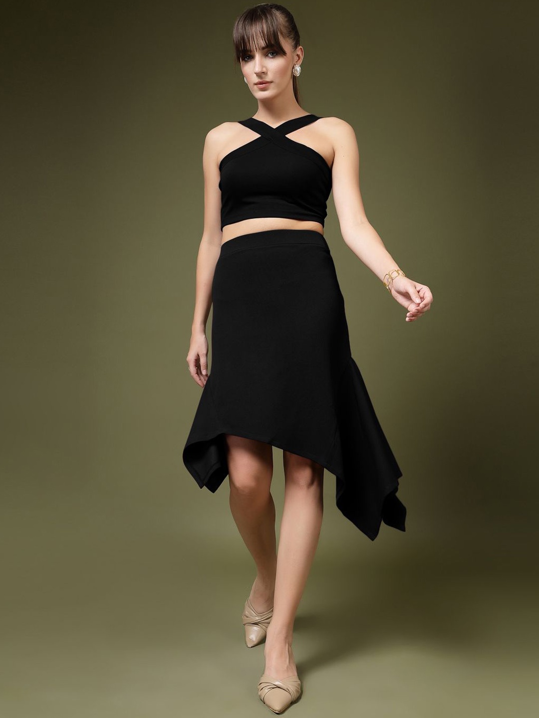 

Oomph! Halter Neck Sleeveless Top With Skirt, Black