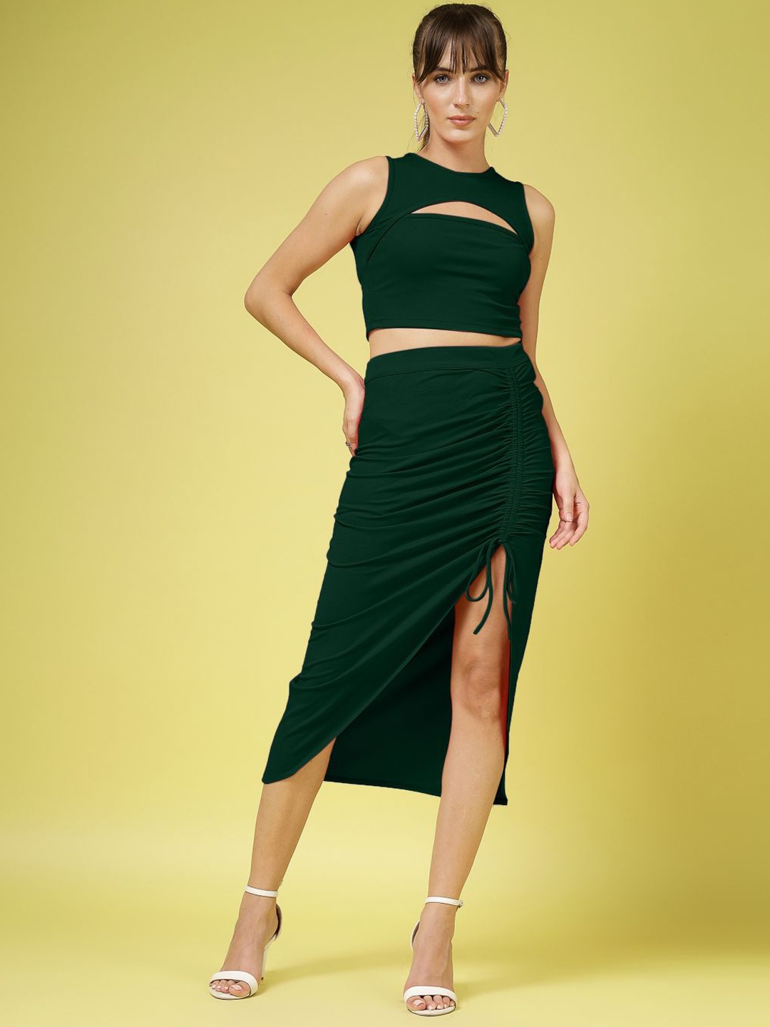 

Oomph! Round Neck Sleeveless Top With Skirt, Green