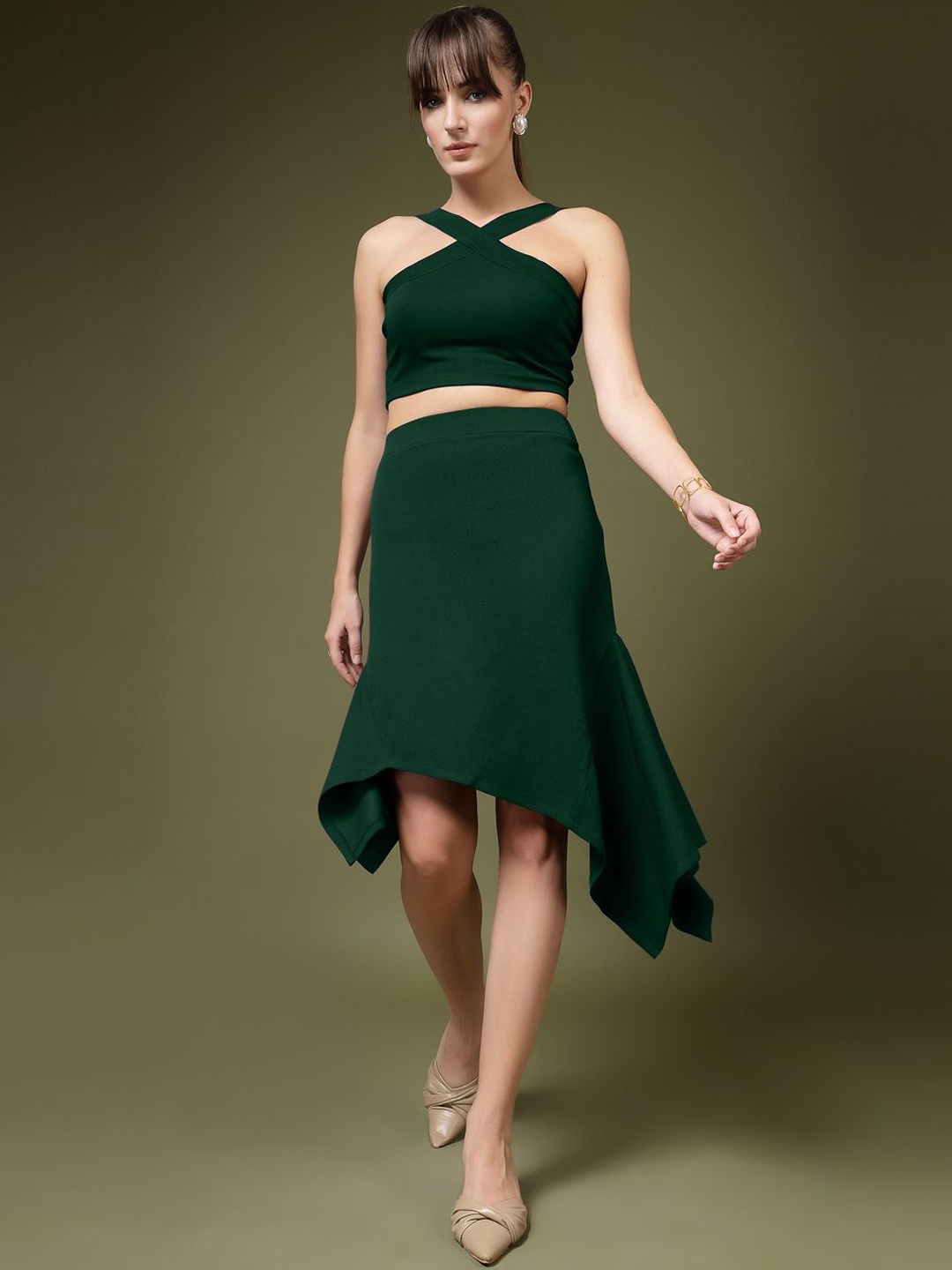 

Oomph! Halter Neck Sleeveless Top With Skirt, Green