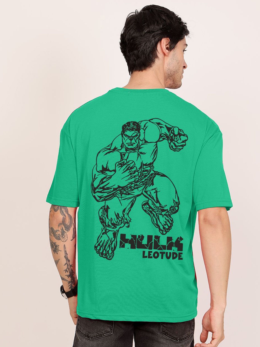 

Leotude Men Hulk Graphic Printed Round Neck Cotton Oversized T-shirt, Green