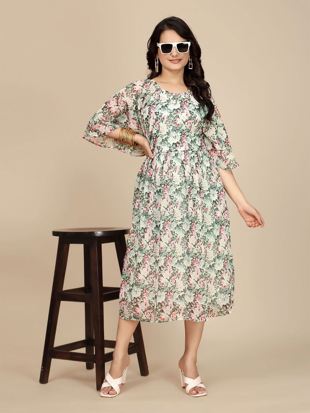 

ODETTE Pink Georgette Printed Dress For Women