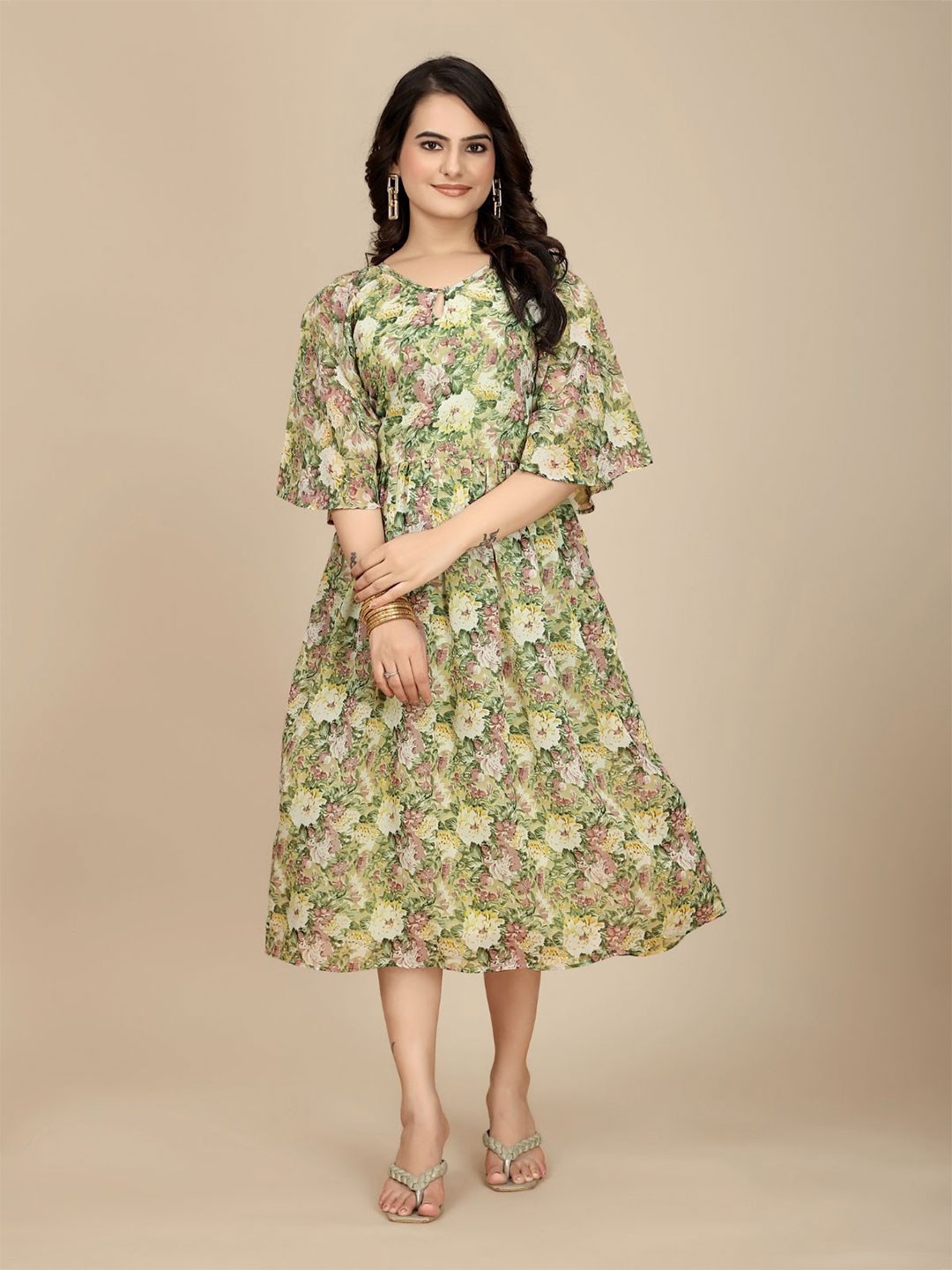 

ODETTE Women Georgette Printed Dress, Green