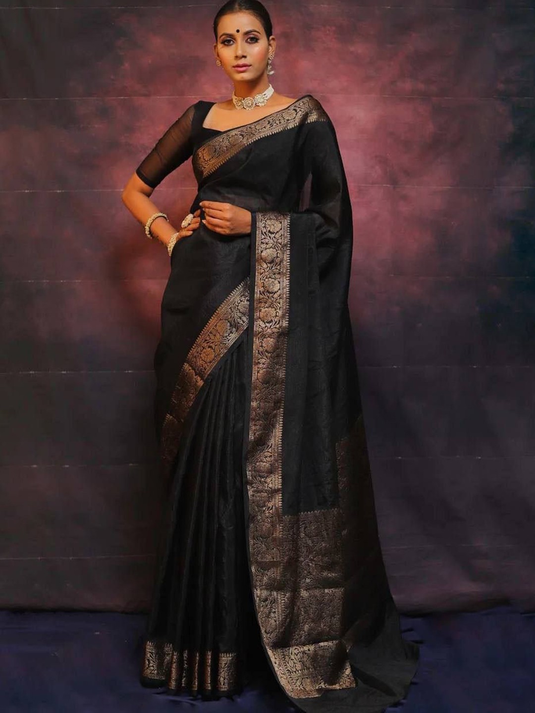 

Miss Beelee Woven Design Zari Banarasi Saree, Black