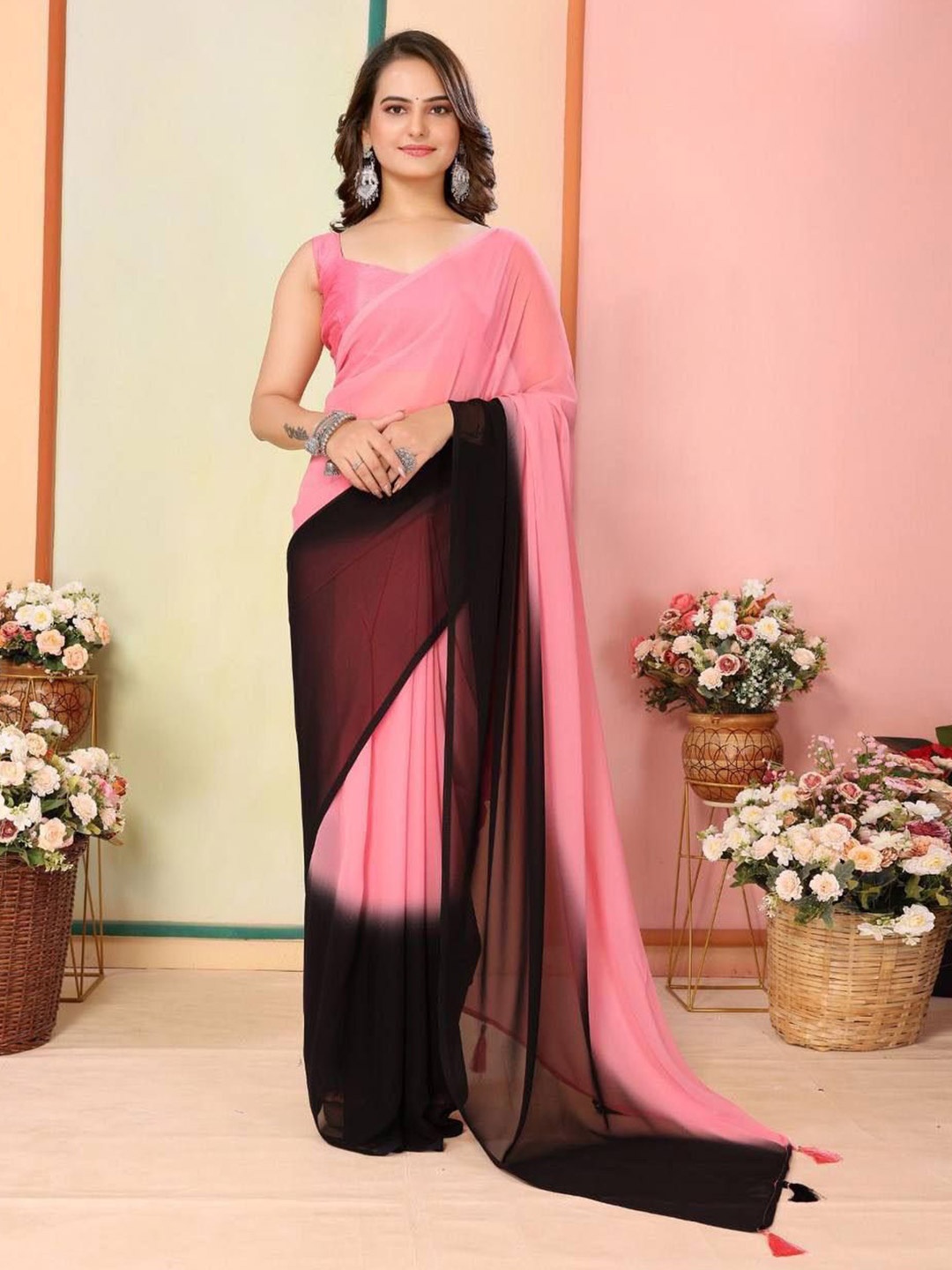 

Miss Beelee Ombre Banarasi Saree, Rose gold