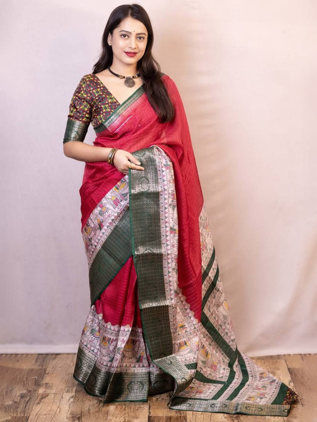 

Miss Beelee Checked Zari Banarasi Saree, Pink