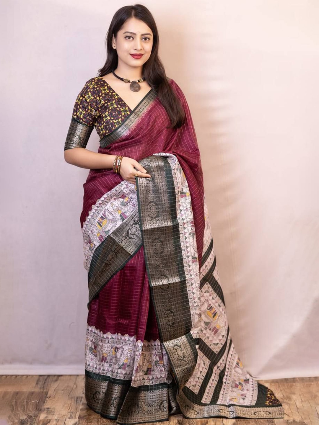 

Miss Beelee Checked Zari Banarasi Saree, Purple