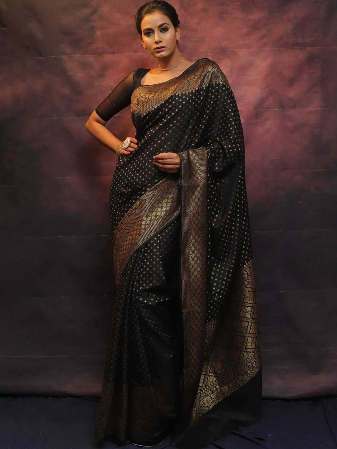 

Miss Beelee Woven Design Zari Banarasi Saree, Black