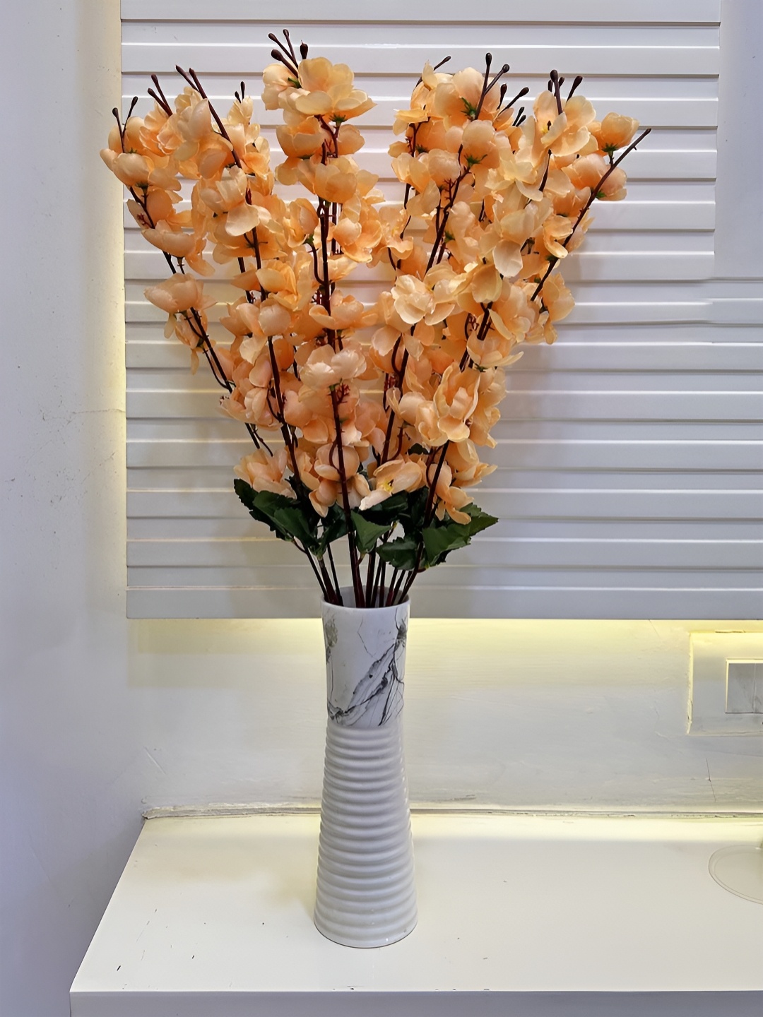 

ARTSY Cream-Coloured & Green 2 Pieces Cherry Blossom Artificial Flowers