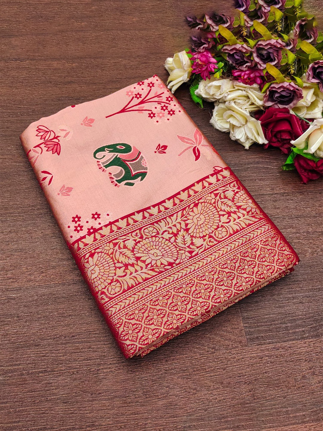 

Miss Beelee Woven Design Zari Banarasi Saree, Red