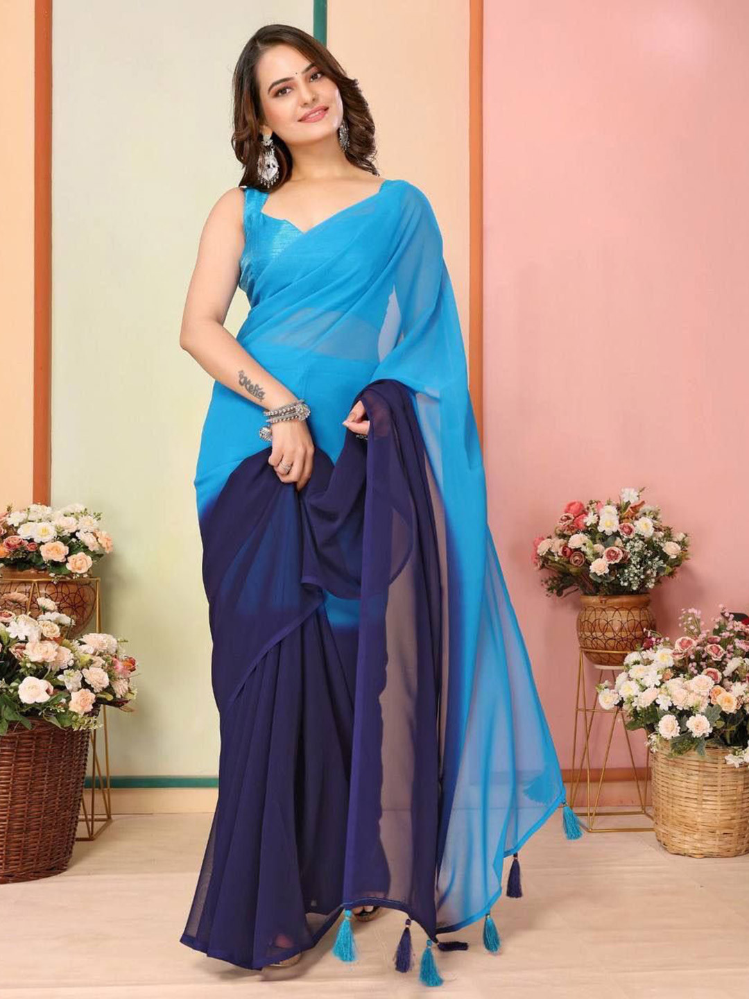 

Miss Beelee Ombre Dyed Ready to Wear Saree, Blue