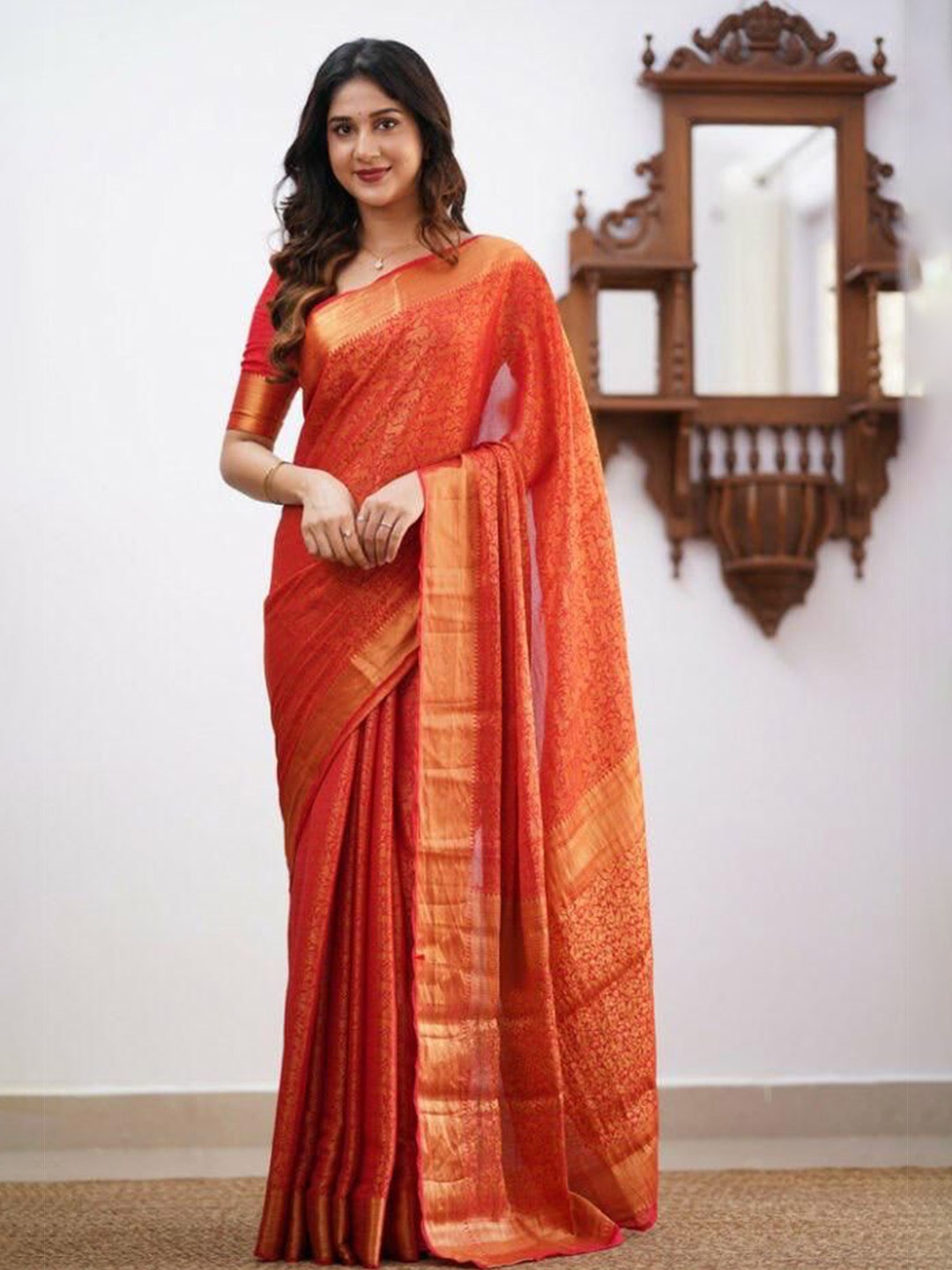 

Miss Beelee Woven Design Zari Banarasi Saree, Red