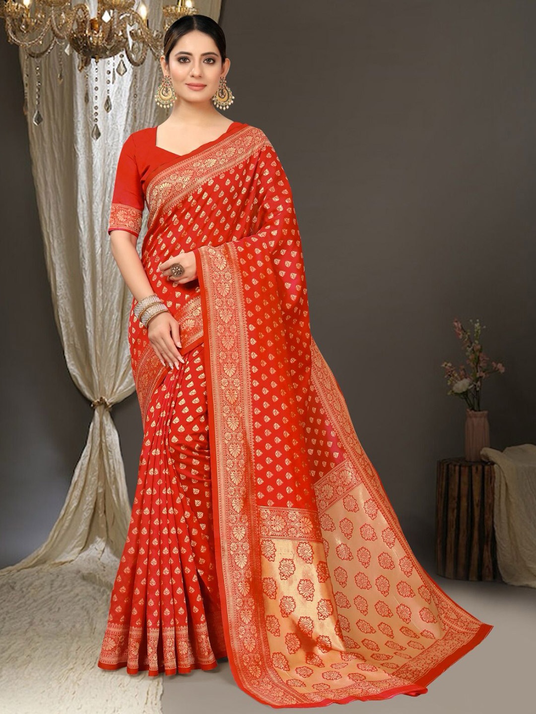

Miss Beelee Woven Design Zari Banarasi Saree, Red