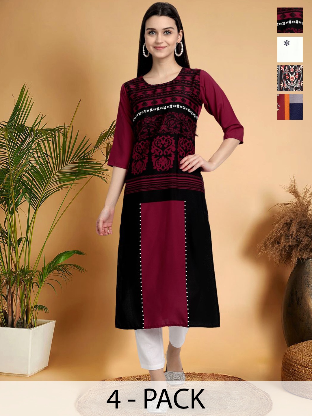 

7Threads Ethnic Motifs Printed Thread Work Floral Crepe Straight Kurta, Multi