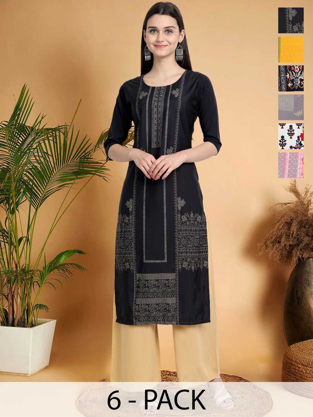

7Threads Ethnic Motifs Printed Thread Work Floral Crepe Straight Kurta, Multi
