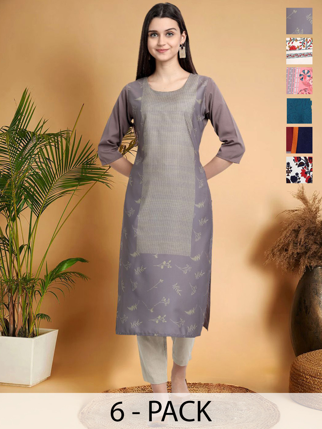 

7Threads Ethnic Motifs Printed Thread Work Floral Crepe Straight Kurta, Multi