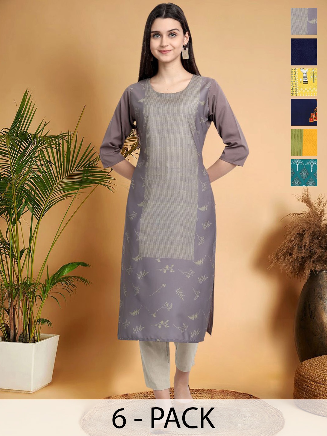 

7Threads Ethnic Motifs Printed Thread Work Floral Crepe Straight Kurta, Multi