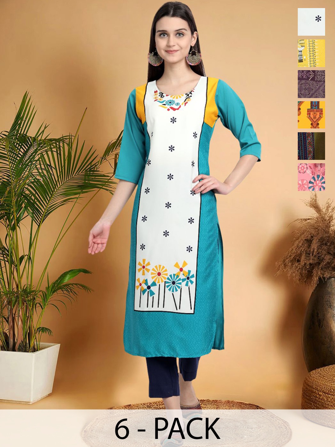7Threads Ethnic Motifs Printed Thread Work Floral Crepe Straight Kurta, Multi